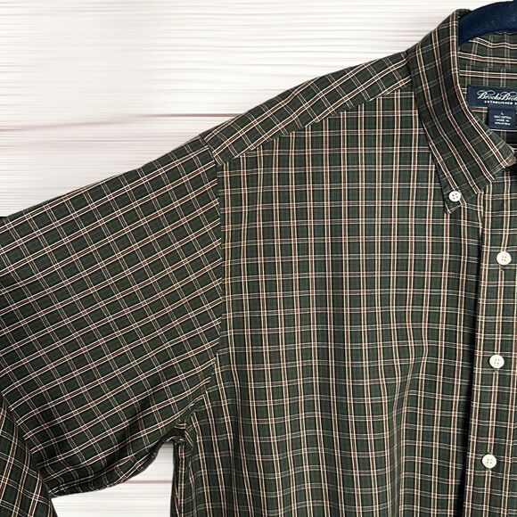 Brooks Brothers Casual Cotton Button Down Shirt Plaid Army Green Size L - Picture 7 of 12